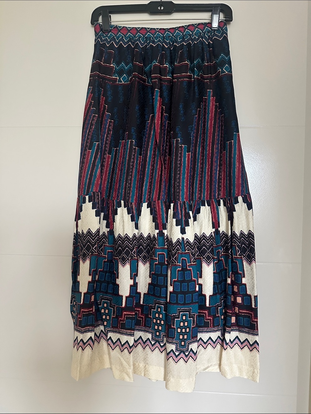ba&sh Boho Maxi Skirt - Navy, Teal & Cream